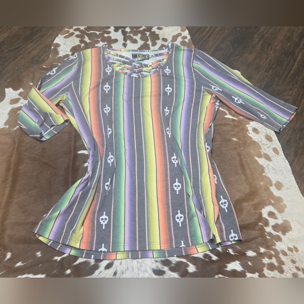 L&B Multicolor Striped Skull Long Sleeve Top